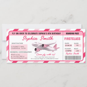 Roze meisje 1e Boarding Pass Vliegtuig Verjaardag  Kaart
