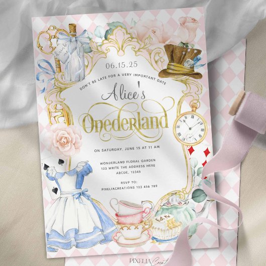 Roze Meisje 1e Verjaardag, Alice Onederland Theme Spandoek