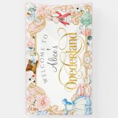 Roze Meisje 1e Verjaardag, Alice Onederland Theme Spandoek (Verticaal)