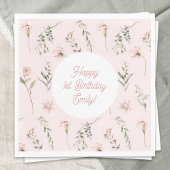 Roze Meisje 1e Verjaardag Wildbloem en groen Servet