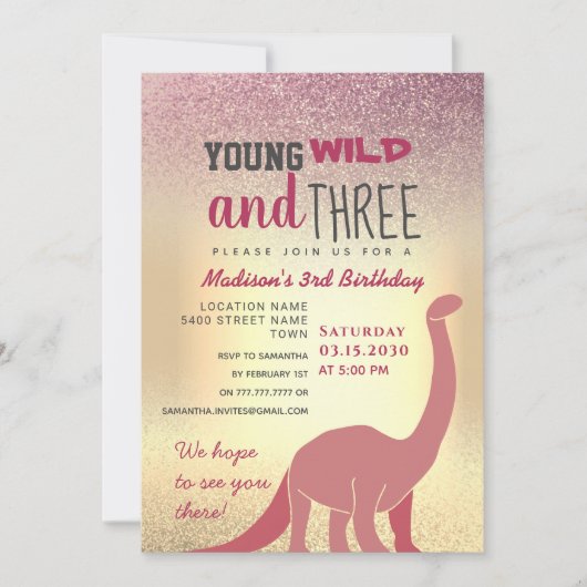 Roze meisje 3e verjaardag uitnodiging (Voorkant)