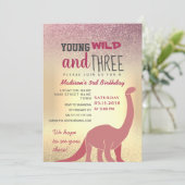 Roze meisje 3e verjaardag uitnodiging (Staand voorkant)