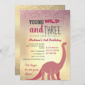 Roze meisje 3e verjaardag uitnodiging (Voorkant / Achterkant)
