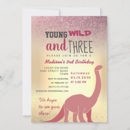 Roze meisje 3e verjaardag uitnodiging