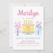 Roze Meisje 5e Verjaardag uitnodiging (Voorkant)