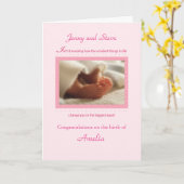 Roze Meisje Aangepast personaliseren Gefeliciteerd Kaart (Gele Bloem)