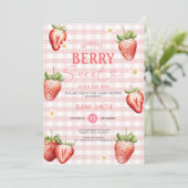 Roze Meisje Aardbei Sweet Baby shower Kaart (Staand voorkant)