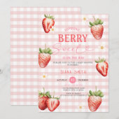 Roze Meisje Aardbei Sweet Baby shower Kaart (Voorkant / Achterkant)