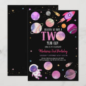 Roze meisje Astronaut Buitenruimte Tweede verjaard Kaart (Voorkant / Achterkant)