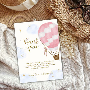 Roze Meisje Avontuur Hete Luchtballon Baby shower Bedankkaart