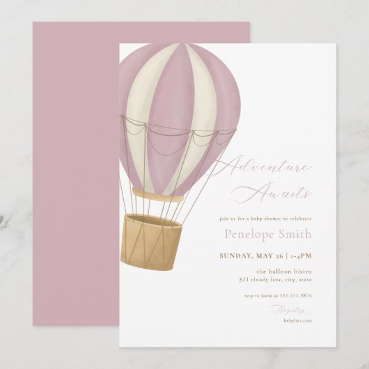 Roze Meisje Avontuur wacht Baby shower Uitnodiging (Voorkant / Achterkant)