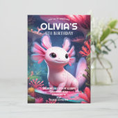 Roze meisje Axolotl verjaardag Kaart (Staand voorkant)