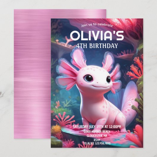 Roze meisje Axolotl verjaardag Kaart (Voorkant / Achterkant)