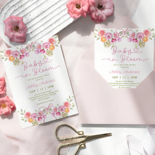 Roze Meisje Baby in Bloom Bow Baby shower Kaart