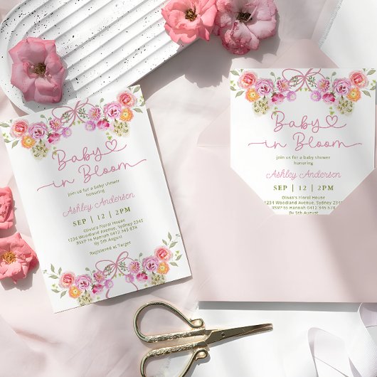 Roze Meisje Baby in Bloom Bow Baby shower Kaart