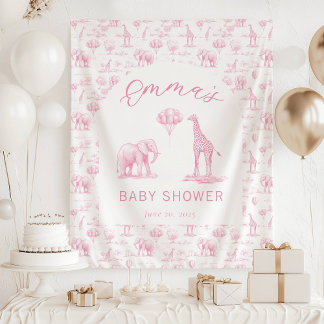 Roze Meisje Baby Shower Banner Safari Toile Wandkleed