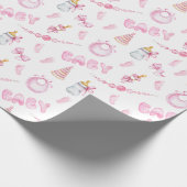 Roze meisje Baby shower Cadeaupapier (Hoek)