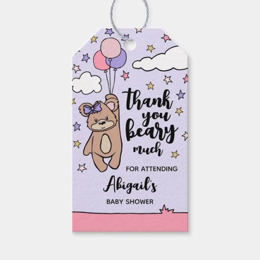 Roze meisje Baby shower Hartelijk dank Cadeaulabel (Voorkant)