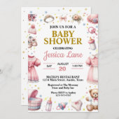 Roze Meisje Baby shower Kaart (Voorkant / Achterkant)