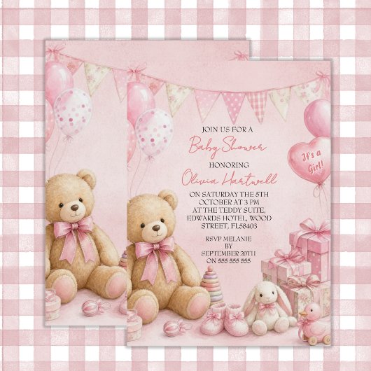 Roze Meisje Baby Shower Kaart
