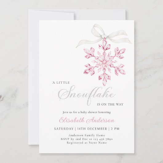 Roze Meisje Baby Shower 'Kleine Sneeuwvlok' Kaart (Voorkant)