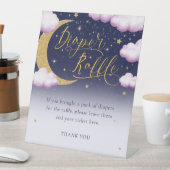 Roze Meisje Baby shower Over de Maan Luier Raffle Reclamebord Met Voetstuk (Insitu)