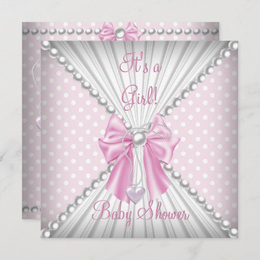 Roze meisje Baby shower Parelpols Kaart (Voorkant / Achterkant)