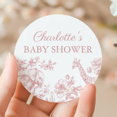Roze Meisje Baby shower Safari Toile de Jouy Ronde Sticker