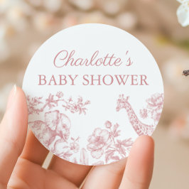 Roze Meisje Baby shower Safari Toile de Jouy Ronde Sticker