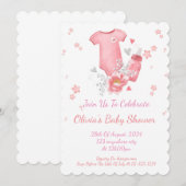 Roze meisje baby shower uitnodiging (Voorkant / Achterkant)