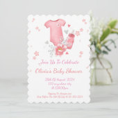 Roze meisje baby shower uitnodiging (Staand voorkant)