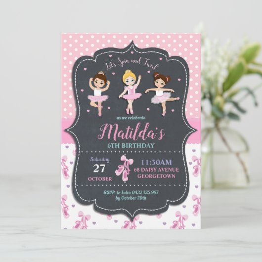 Roze meisje Ballerina Birthday Tutu Ballet Dance Kaart (Staand voorkant)