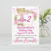 Roze meisje Ballerina Birthday Uitnodiging (Staand voorkant)
