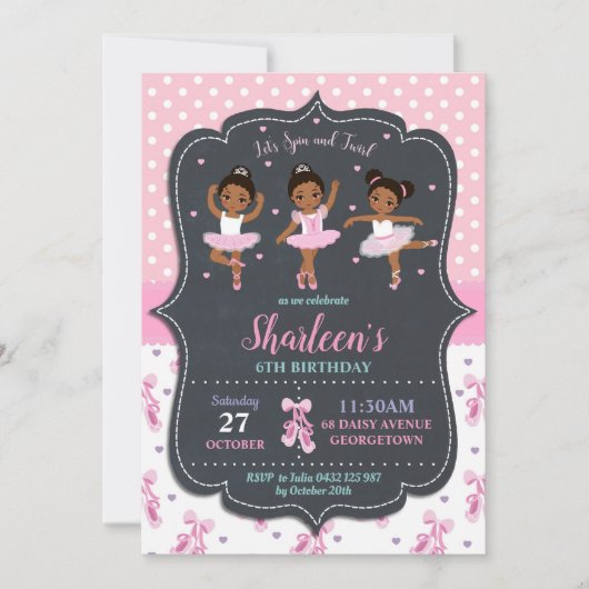 Roze Meisje Ballerina Verjaardag Tutu Ballet Dans Kaart (Voorkant)