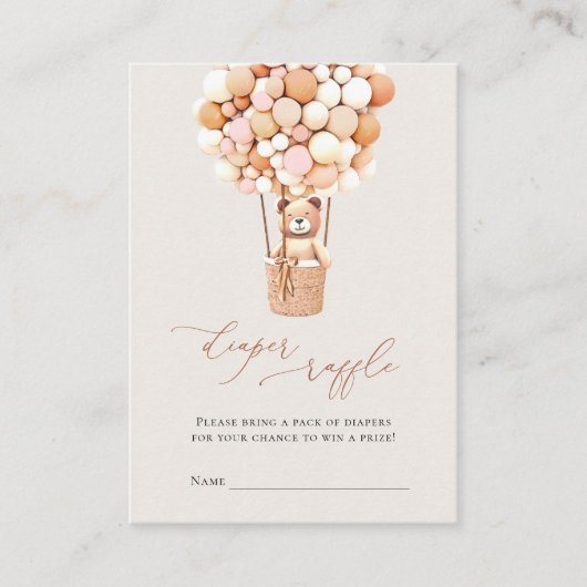 Roze Meisje Beer Ballonnen Luier Raffle Tickets Informatiekaartje (Voorkant)