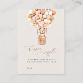 Roze Meisje Beer Ballonnen Luier Raffle Tickets Informatiekaartje