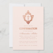 Roze Meisje Bevestiging Roos Gouden Kruis Crest Bl Kaart (Voorkant)