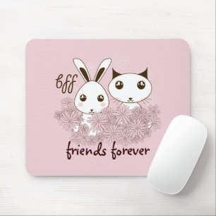 Roze Meisje BFF Schattig Cartoontje Kat en Konijn Muismat