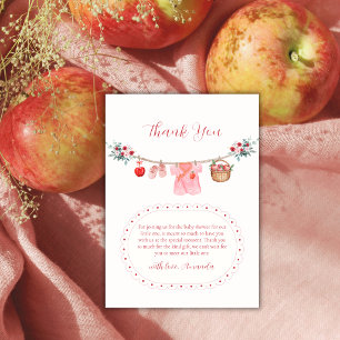 Roze Meisje Bloem Appel Waslijn Baby Shower Bedankkaart