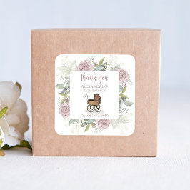 Roze Meisje Bloemen Dank je Baby shower Vierkante Sticker