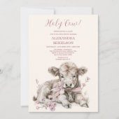 Roze Meisje Bloemen Highland Koe Baby shower Kaart (Voorkant)