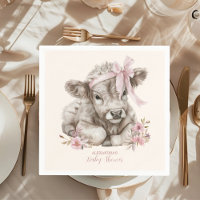 Roze Meisje Bloemen Highland Koe Baby shower