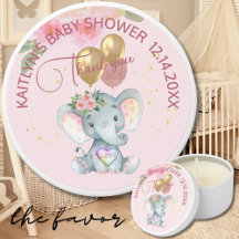 Roze Meisje Bloemen Olifant Baby shower Bedankt