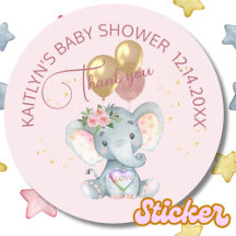 Roze Meisje Bloemen Olifant Baby shower Bedankt