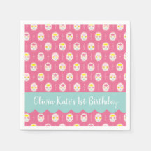 Roze Meisje Bloemen Patroon 1e Verjaardag