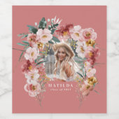 Roze meisje-bloemetjes fotograafster elegant wijn etiket (Enkel label)