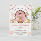 Roze Meisje Boerderijdieren 2e Verjaardagsfeest Kaart (Staand voorkant)