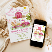 Roze meisje Boerderijdieren 2e verjaardagsfeestje Kaart