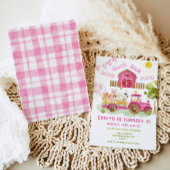 Roze meisje Boerderijdieren 3e verjaardagsfeest Kaart