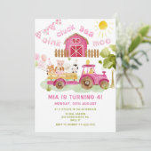 Roze meisje Boerderijdieren 4e verjaardagsfeest Kaart (Staand voorkant)